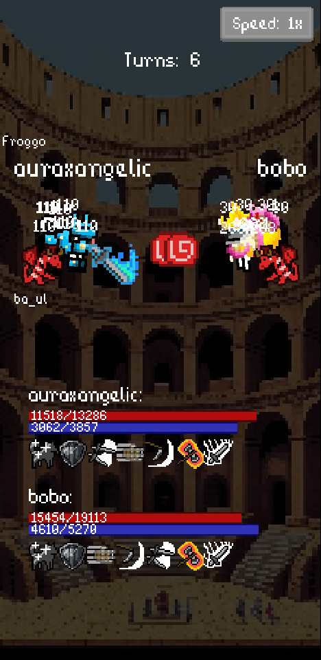 Turn-based battle between two doggos in an arena