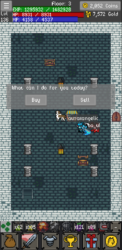 Buying and selling with a merchant in the dungeon